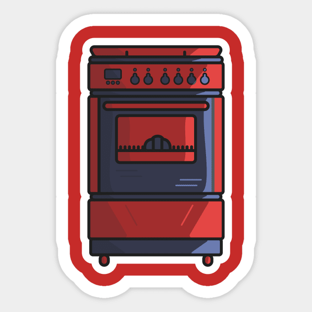 Domestic Gas Stove Oven Sticker vector illustration. Restaurant Kitchen appliance element icon concept. Electric oven sticker design logo icon with shadow. Sticker by AlviStudio